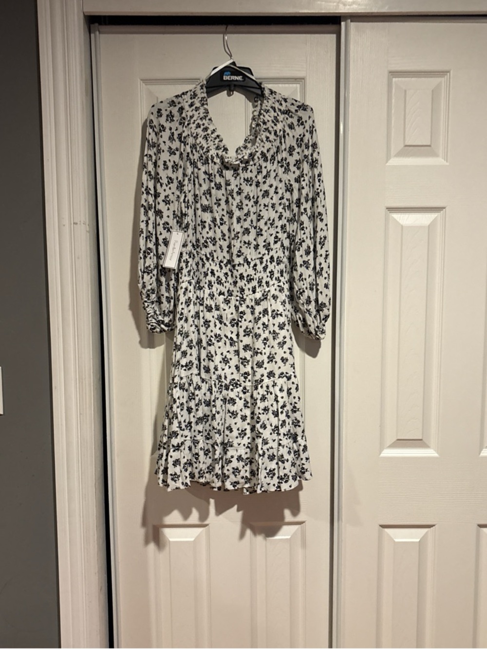 Premium  Amour White Midi Dress with Black Floral Print